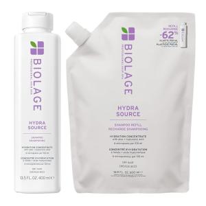 Biolage Hydra Source Shampoo and Refill Shampoo Set – Softens, Moisturizes & Adds Shine, For Dry Hair, Infused with Micro-Filtered Aloe Vera & Fermented Hyaluronic Acid, Vegan & Paraben-Free